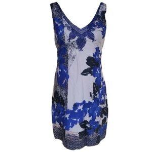 Free People flirty fun  Blue Gray bold floral embroidered sleeveless tank dress